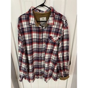 Legendary Whitetails Buck Camp Flannel Shirt Mens 2XL Red White Blue Plaid Trim